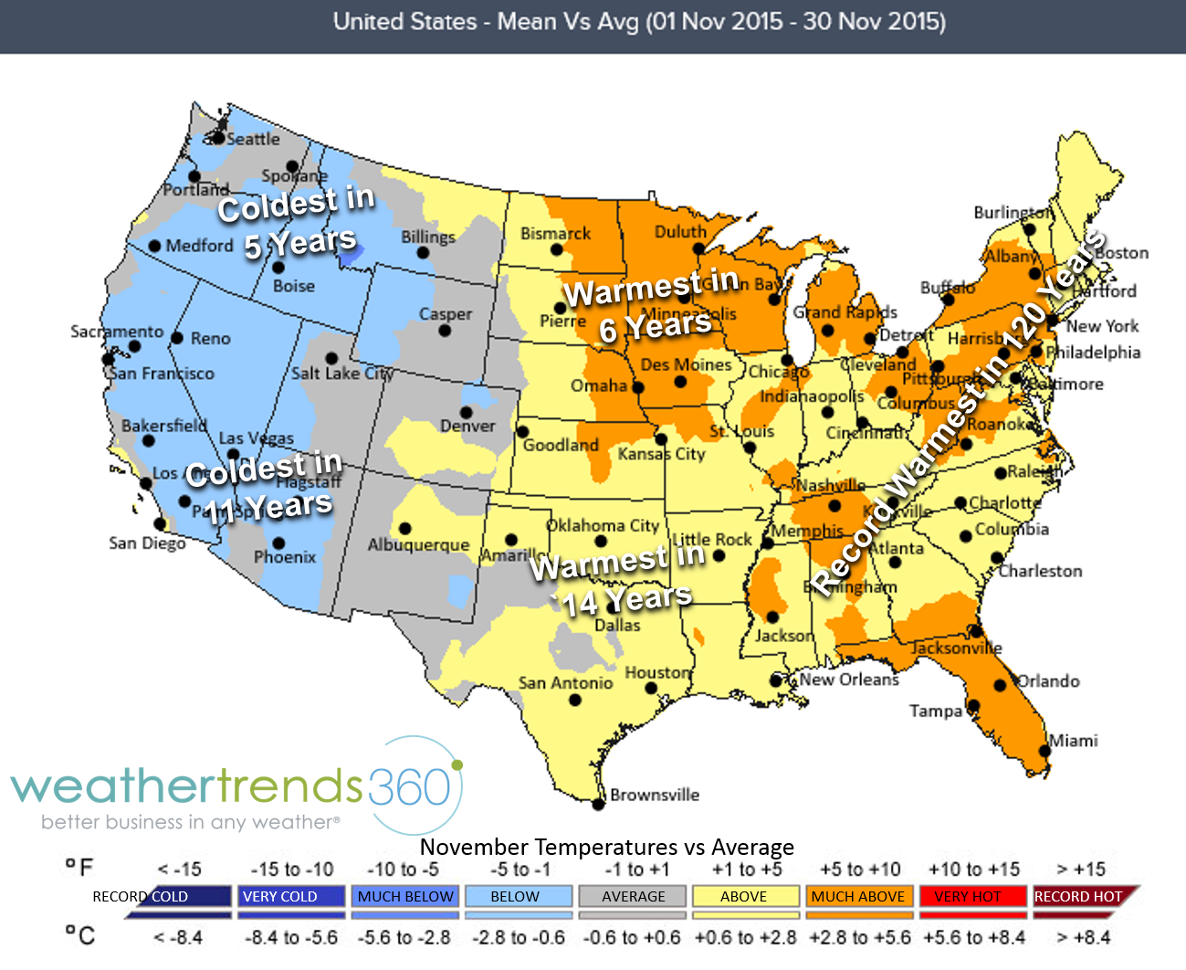 November 2015 Weather Roundup (U.S. warmest in 14, wettest in 11 years