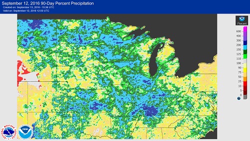 September 12, 2016 90-Day Percent Precipitation